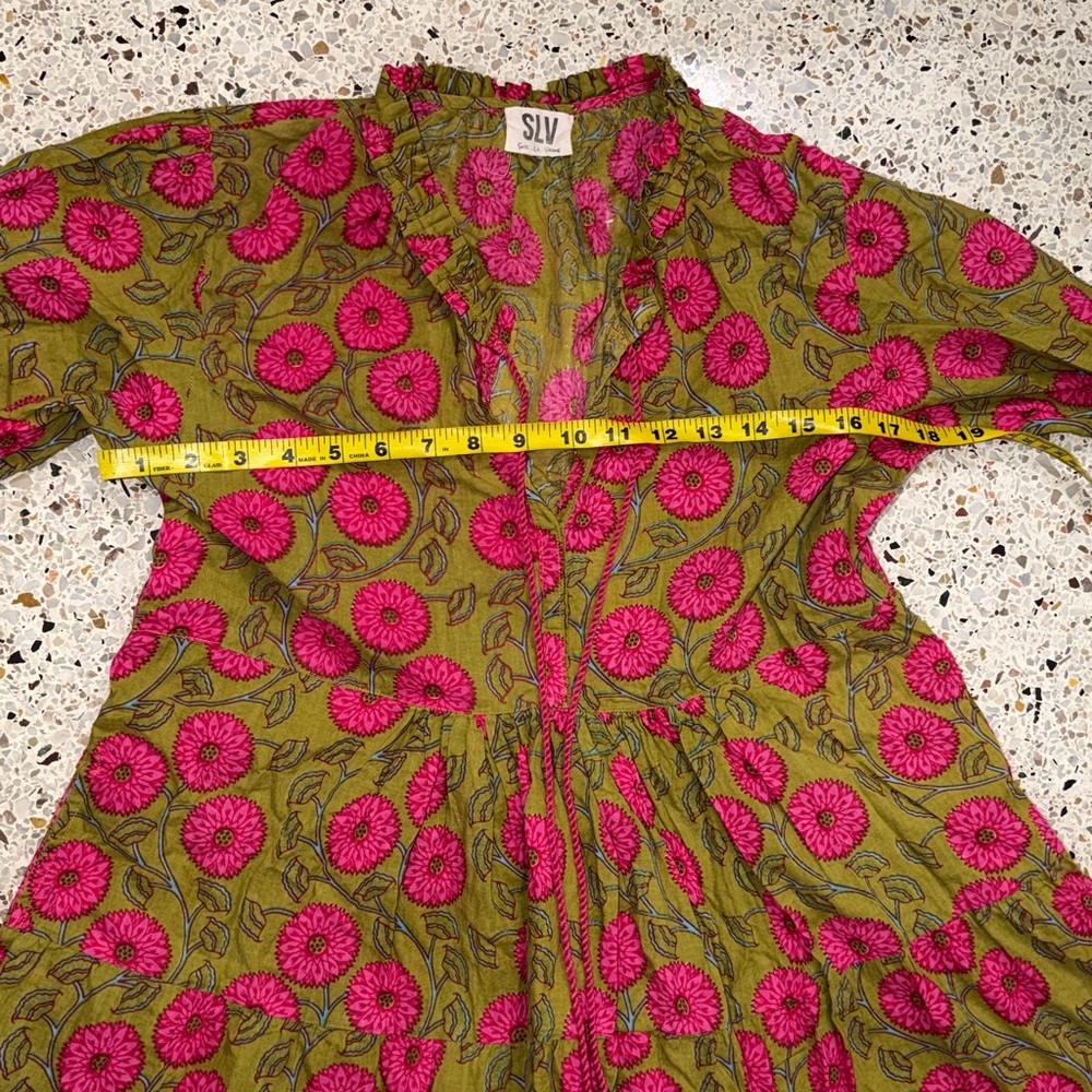 SLV 100% cotton India mini dress tuckernuck Anthropologie medium m green pink - Picture 4 of 6